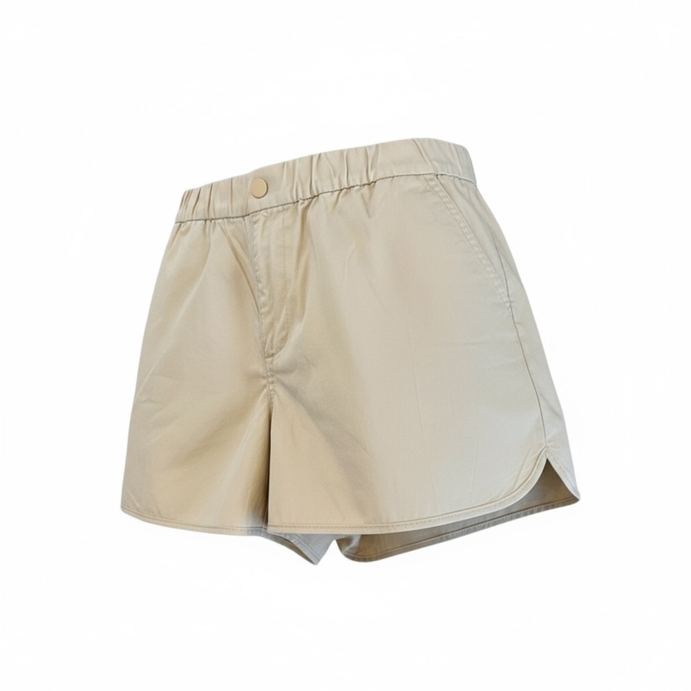 JCrew khaki tan colored Stylish Shorts elastic waist button zip closure pockets
